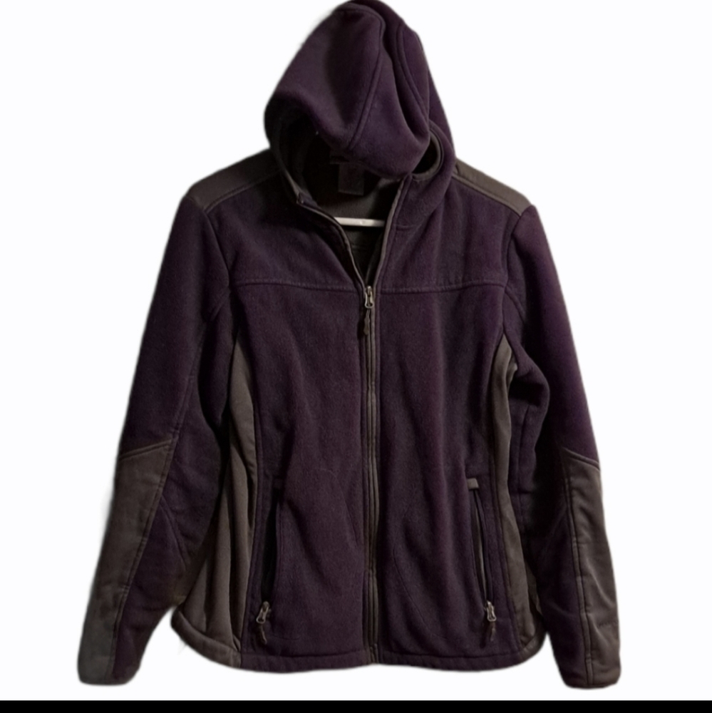 Free Country Purple and Gray Fitted Zip Up Hooded Fleece Jacket, small